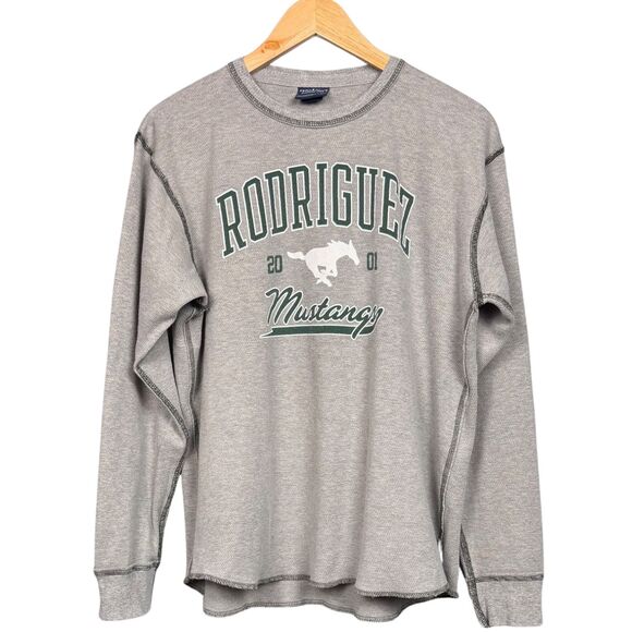 2001 Rodriguez Mustangs Shirt Mens Exposed‎ Stitch Hem Camp David Medium Gray - Picture 1 of 10